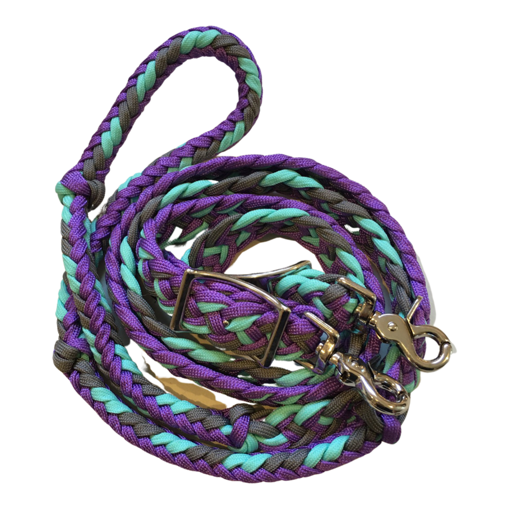 Braided Barrel & Roping Reins – 8 ft with Dual Nickel-Plated Scissor Snaps (Multi-Tone)