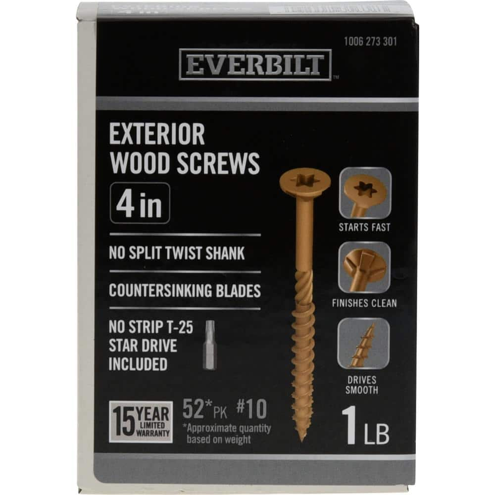 #10 x 4 in. Star Drive Flat Head Exterior Wood Screws 1 lb.-Box (52-Piece)