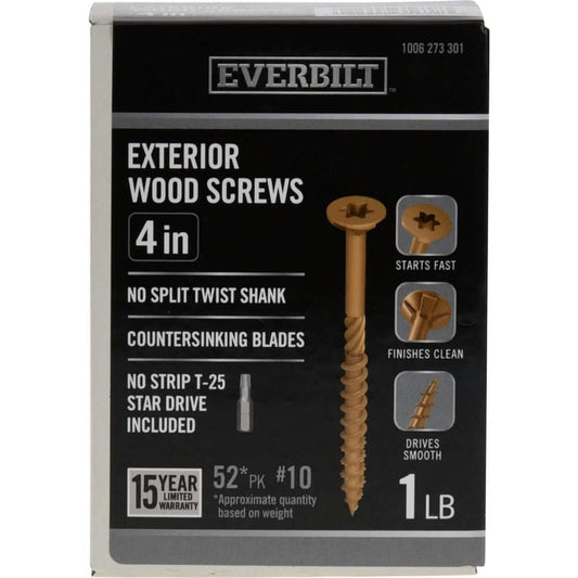 #10 x 4 in. Star Drive Flat Head Exterior Wood Screws 1 lb.-Box (52-Piece)