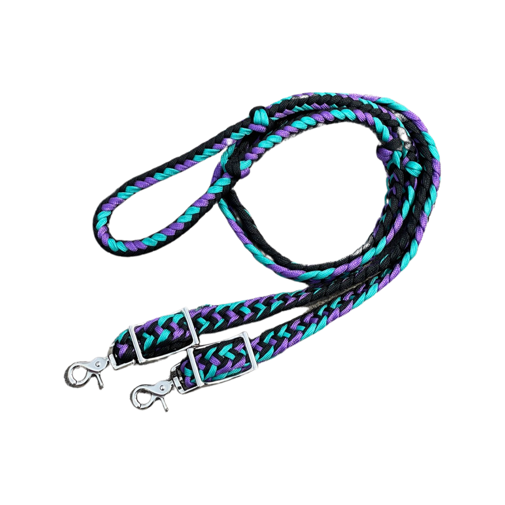 Braided Barrel & Roping Reins – 8 ft with Dual Nickel-Plated Scissor Snaps (Multi-Tone)