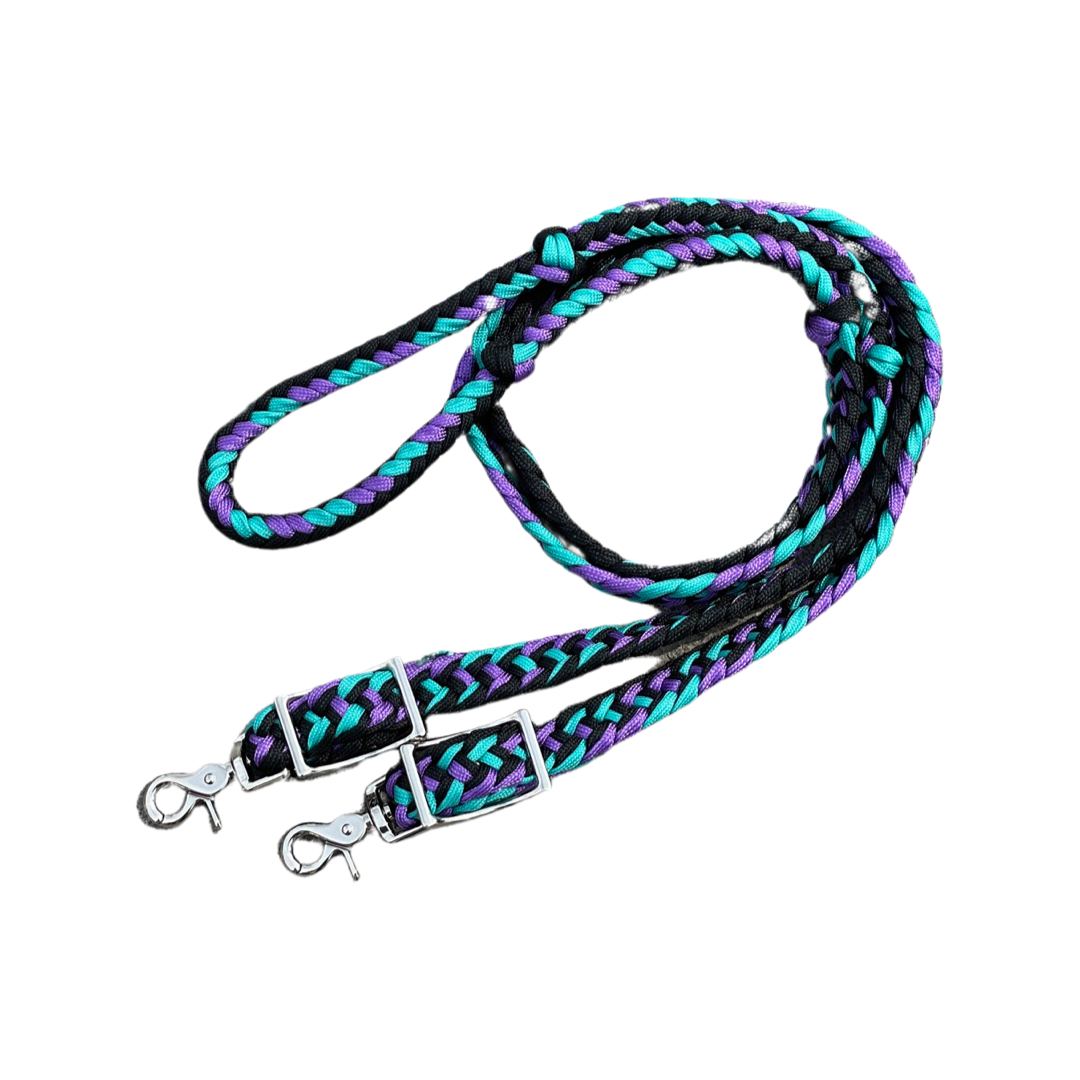 Braided Barrel & Roping Reins – 8 ft with Dual Nickel-Plated Scissor Snaps (Multi-Tone)