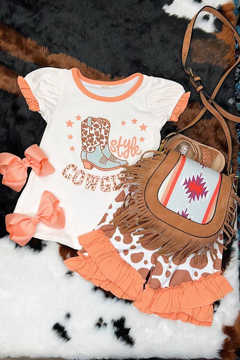 STYLE COWGIRL" PRINTED TOP W/ MATCHING SHORTS