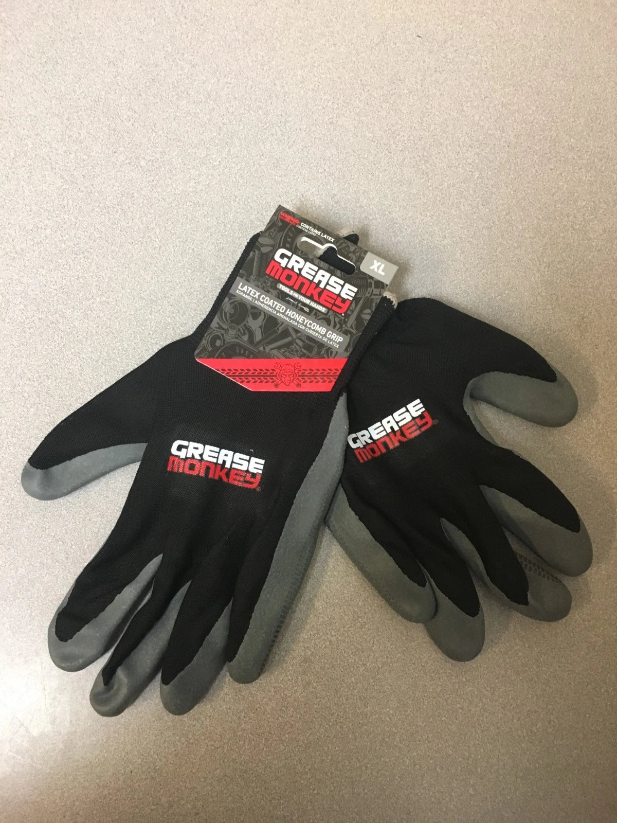 Grease Monkey Latex Honeycomb Dipped Gloves, Black & Gray