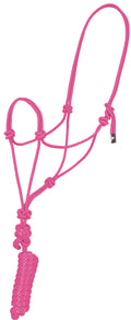 Mustang Hot Pink Braided Poly Rope Halter with Detachable 8-Foot Lead Rope for Horses