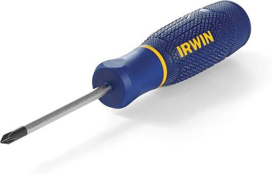 IRWIN #1 Phillips Screwdriver with 3-inch shaft, blue and yellow ergonomic handle, shown on a white background.