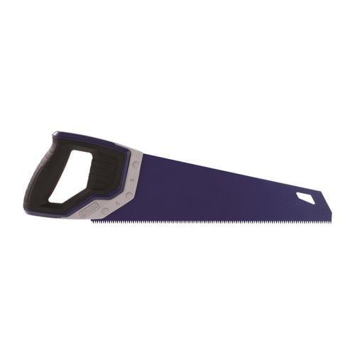Blue Irwin Hand Saw with a white back ground.