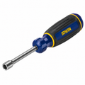 IRWIN 3-inch SAE nut driver with ergonomic blue and yellow handle on a white background.