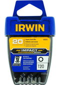 A package of 20 IRWIN Impact Insert Bits in a blue and yellow retail clamshell container.