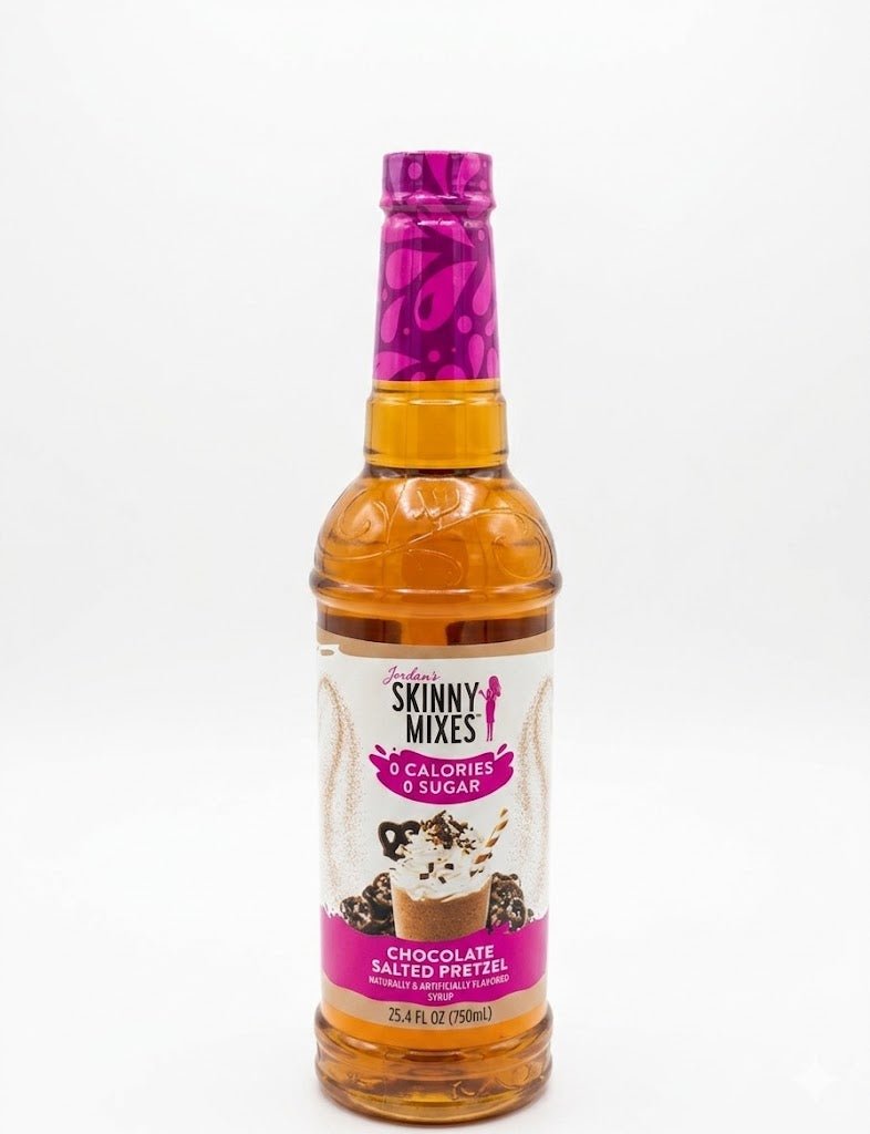 Jordan's Skinny Mixes chocolate salted pretzel syrup in a 750ml bottle
