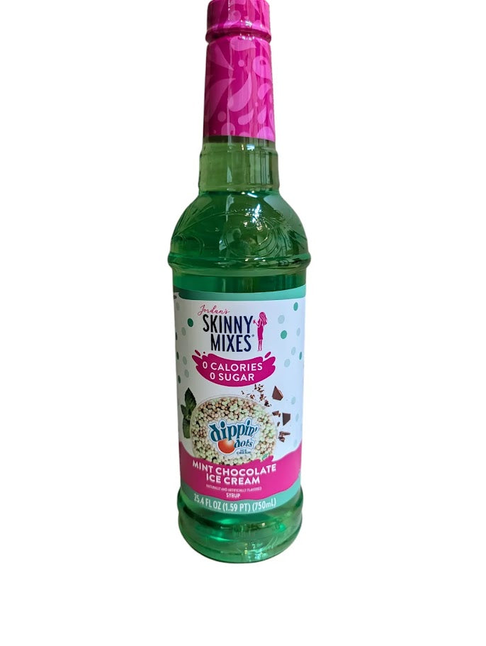 Jordan's Skinny Mix Dippin Dot Mint Chocolate Ice Cream syrup in a bottle