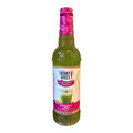 A bottle of Skinny Mixes Pistachio Latte calories and sugar free mixed drink mix, featuring a green liquid inside a clear bottle