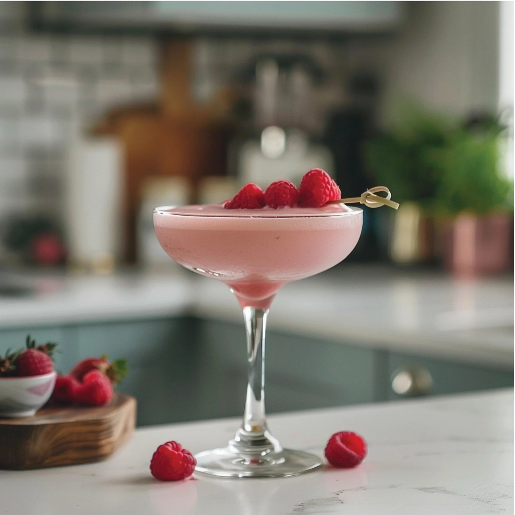 Jordan's Skinny Mix Raspberry Syrup flavored an adult beverage topped with raspberries.