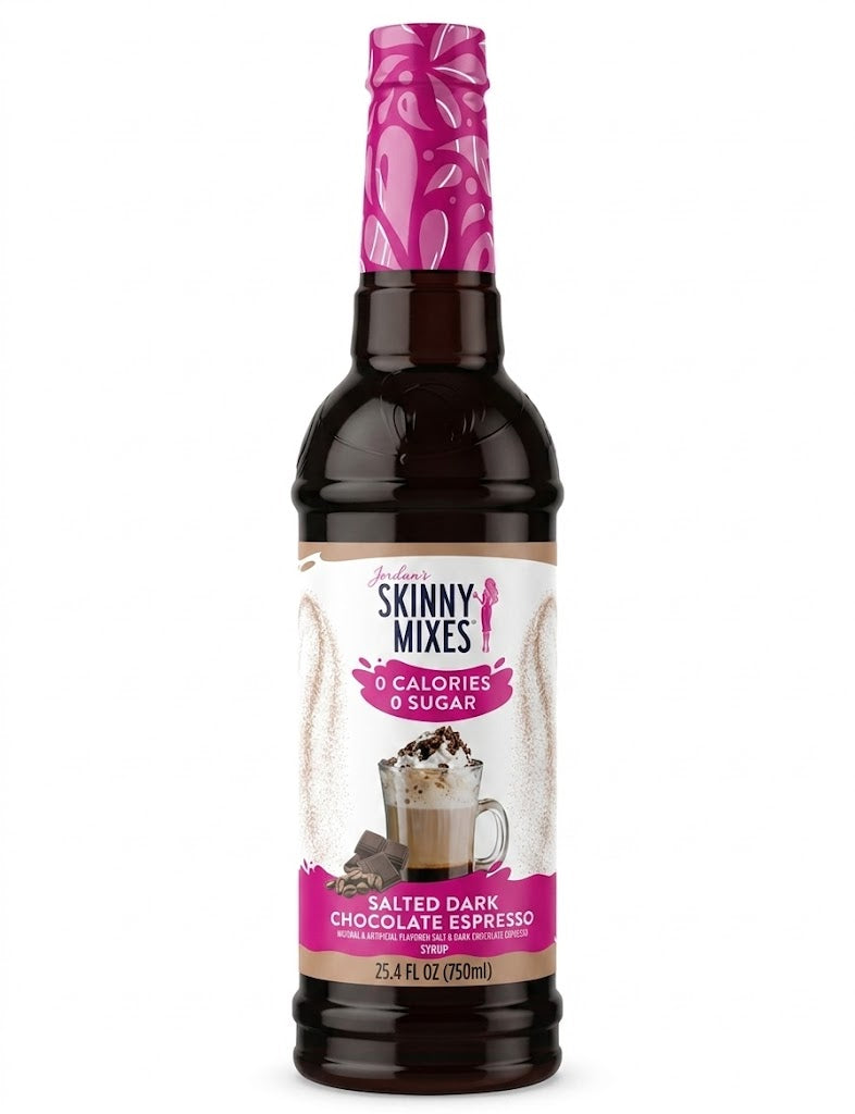 Jordan's Skinny Mixes Salted Dark Chocolate Espresso syrup ia a 750ml bottle 
