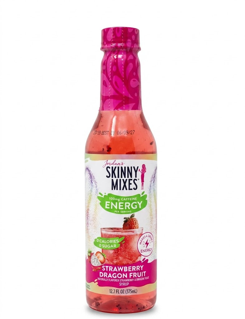 Bottle of Jordan's Skinny Mixes Strawberry Dragon Fruit flavor energy drink