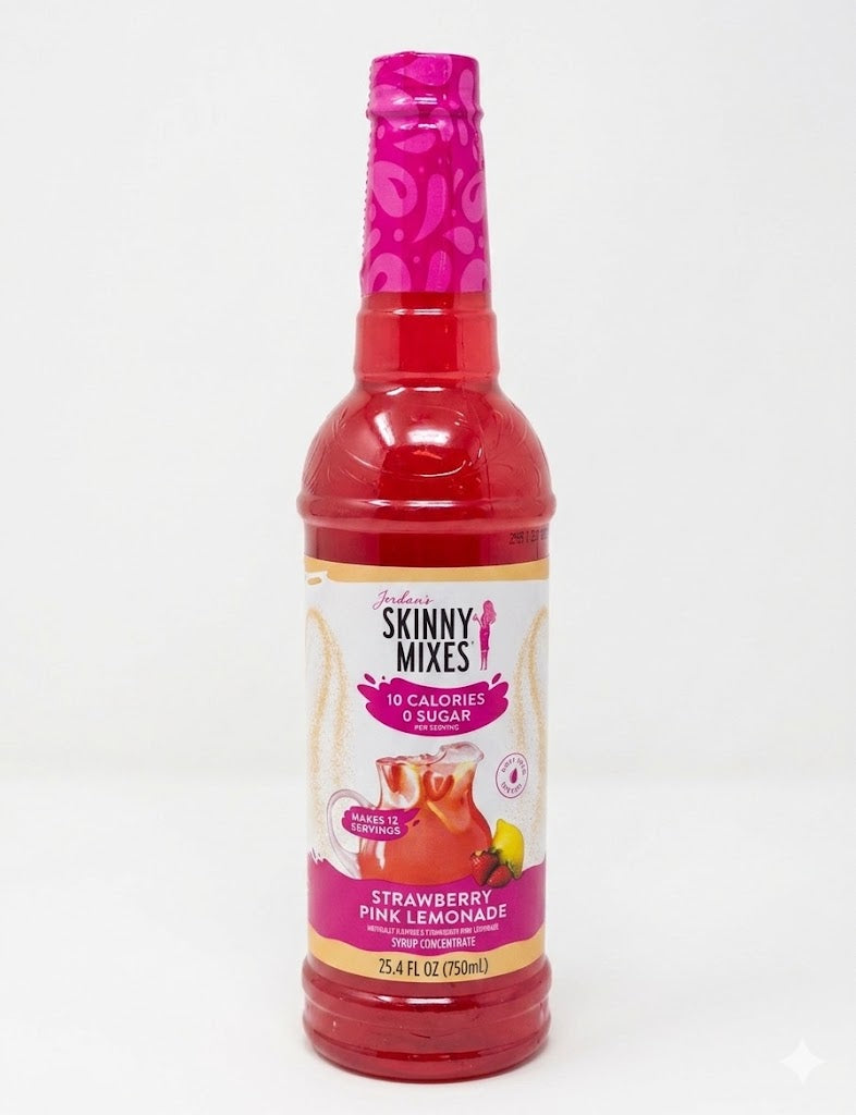 Jordan's Skinny Mixes Strawberry Pink Lemonade syrup in a 750ml bottle