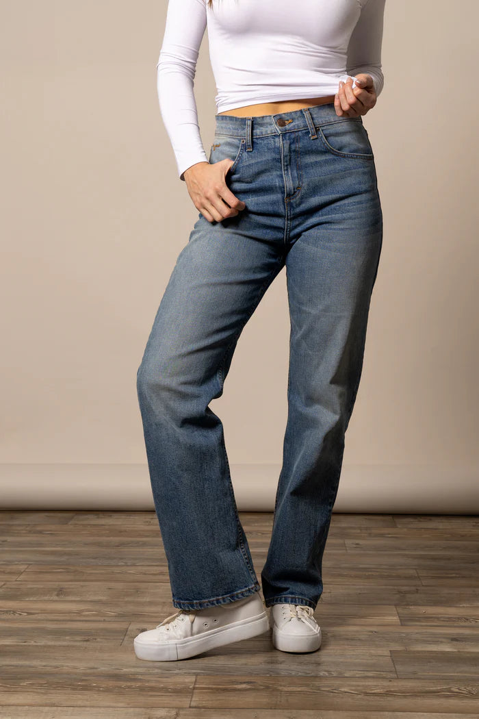 Kimes Ranch blue jeans in the style Mia and a white top.