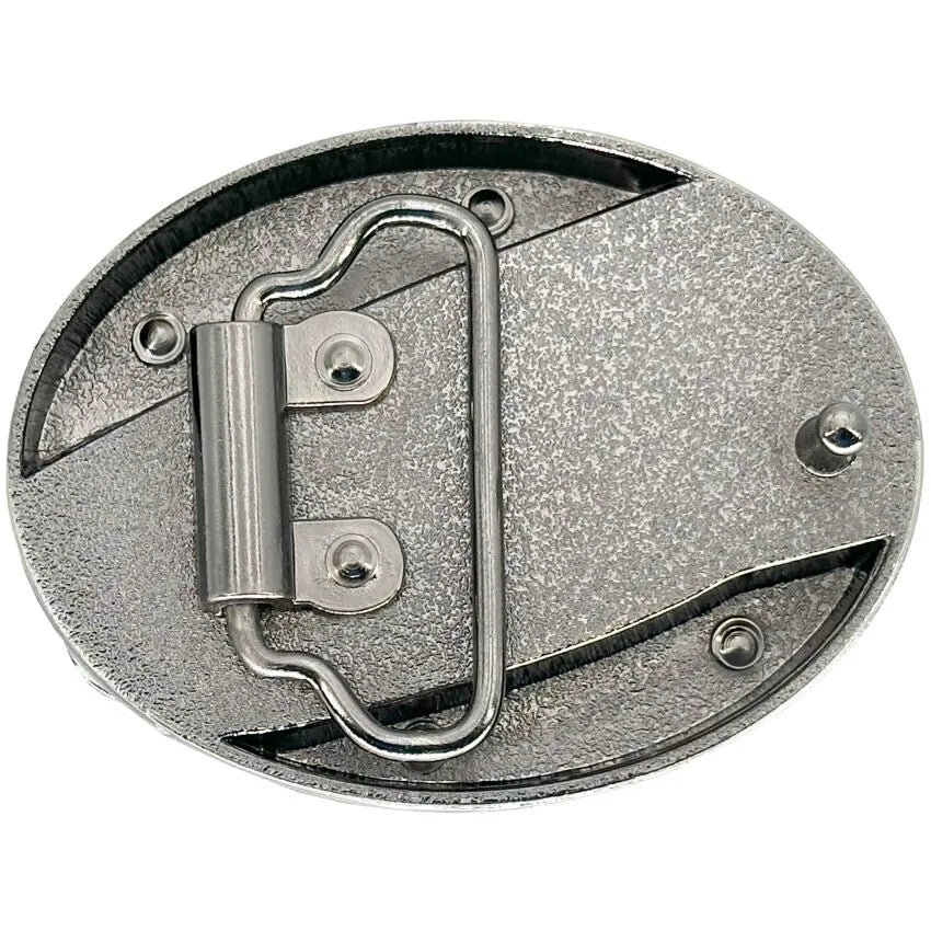 Long Horns Bull Knife Belt Buckle the back view with white background