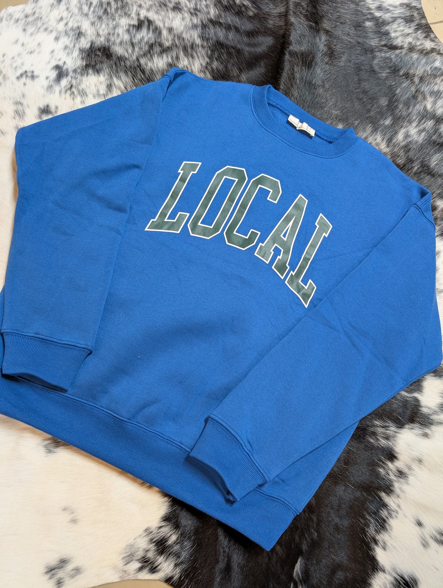 Zenana"Local" printed fleece round neck sweatshirts