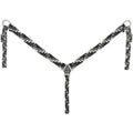 Tough1 hand-braided black, grey, and white poly western breast collar with antique silver-finish center heart plate and hardware.
