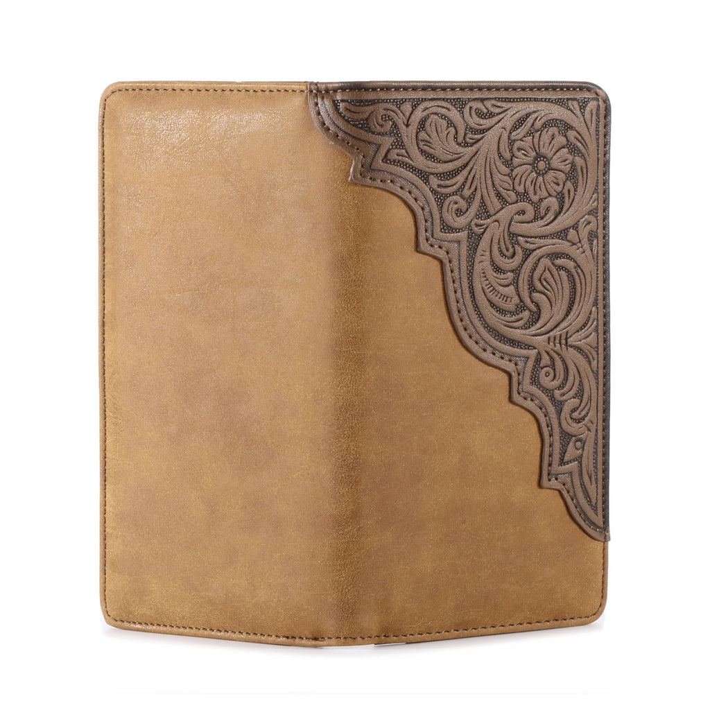 Men’s Long Embossed Floral PU Leather Bifold Wallet