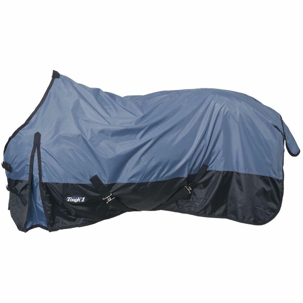 turnout sheet with tail flap and adjustable elastic leg straps for moisture protection