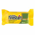 An individual yellow and green wrapper of a Duraflame Firestart indoor and outdoor wood fire-lighter against a white background.