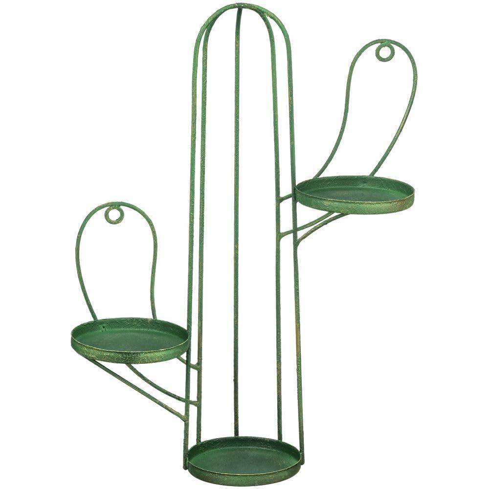 Green cactus-shaped 3-tier candle holder with rustic Western charm
