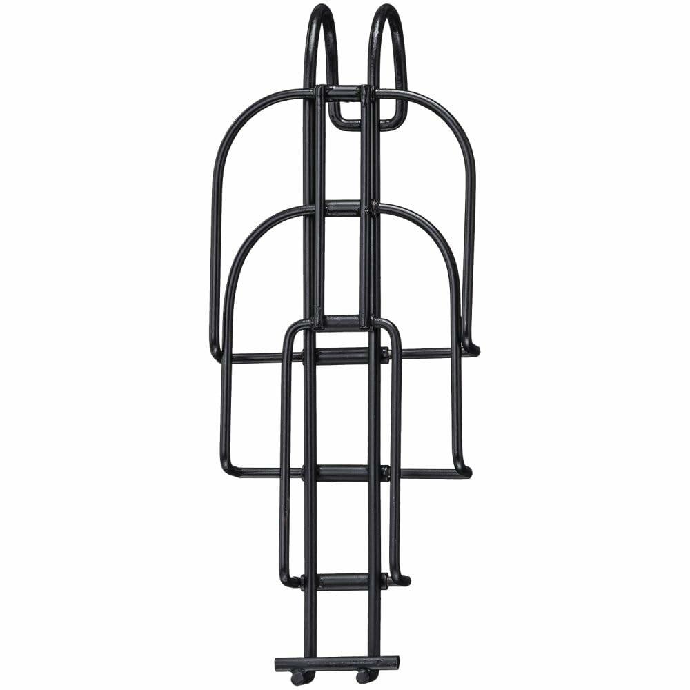 Compact black powder-coated steel bottle holder by Tough-1, designed for barn and trailer storage of quart-sized bottles.