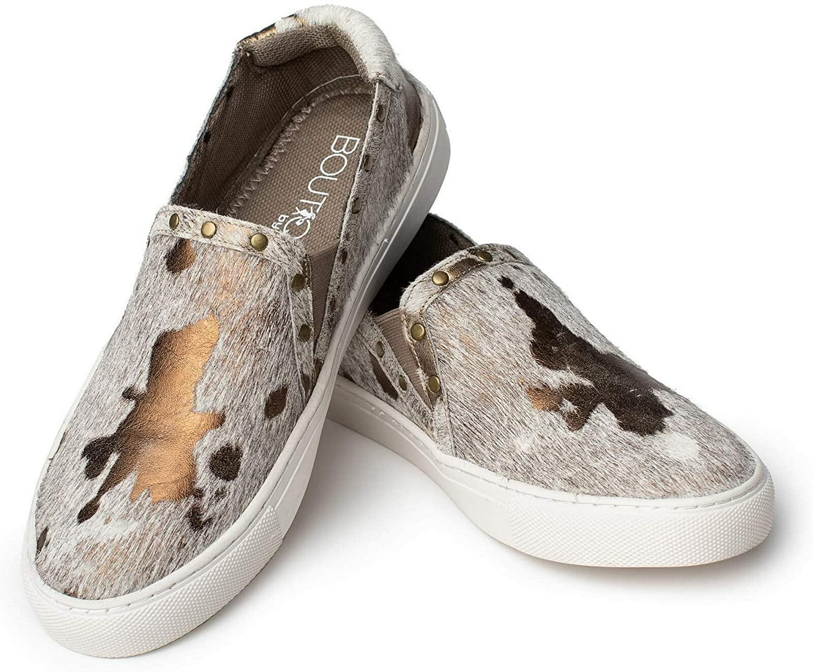 Corkys Pine Top Hair-On Leather Slip-On Sneaker – Women’s Bronze Cowhide Fashion Shoe, Final Clearance Size 9