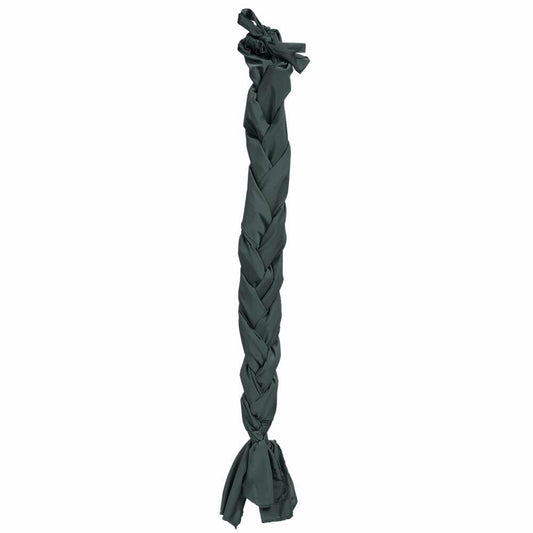 Braided dark green fabric on a white background