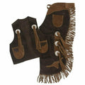 Tough-1 kids leather chaps and vest set with Longhorn design, adjustable belts, on clearance