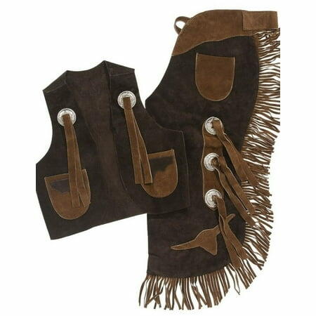 Tough-1 kids leather chaps and vest set with Longhorn design, adjustable belts, on clearance