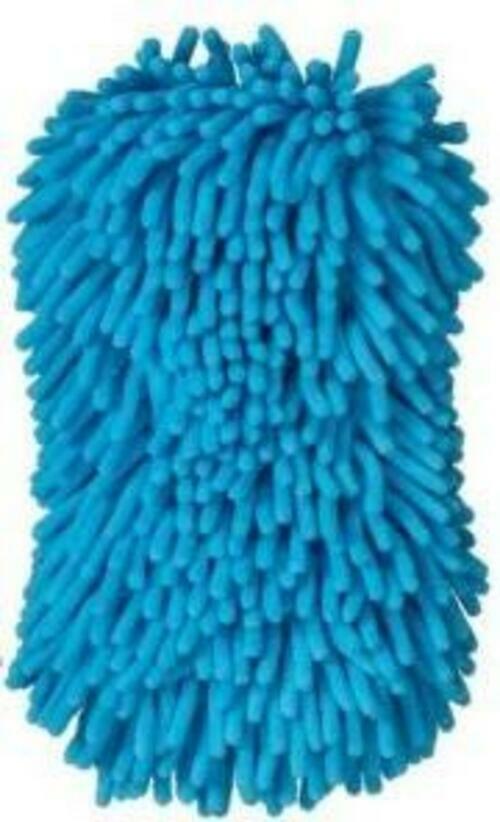 Blue microfiber cleaning mitt on a white background