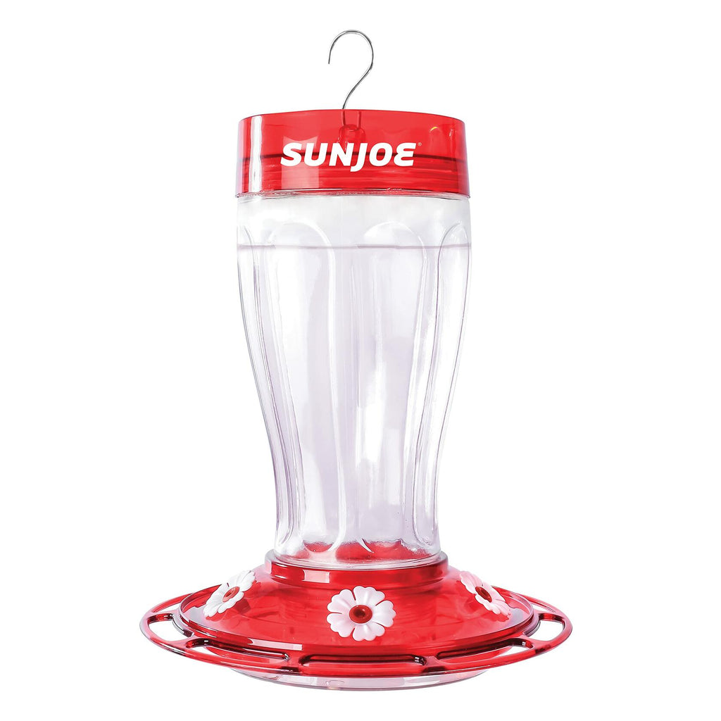 Sun Joe Wild Hummingbird Glass Feeder, 40oz, Ant Moat, 5 Ports – Red