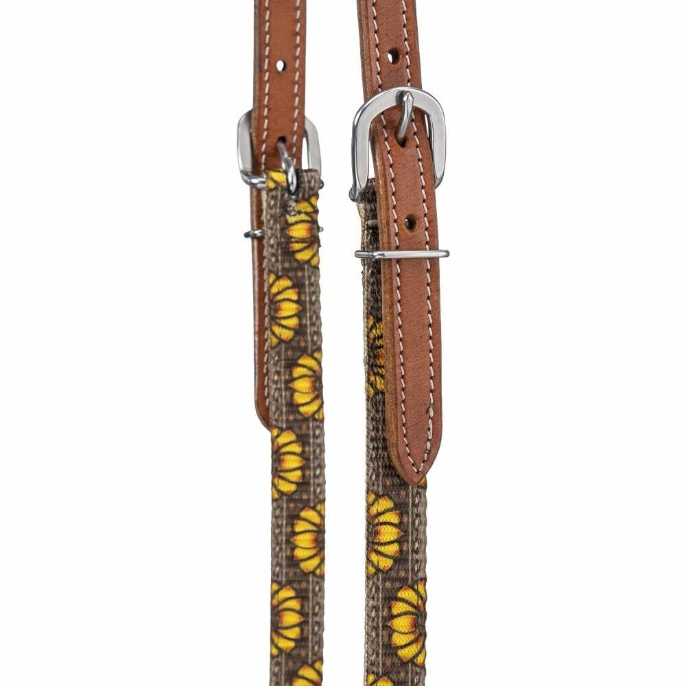 Tough 1 Nylon Double Ear Headstall – Sunflower Print, Horse Size