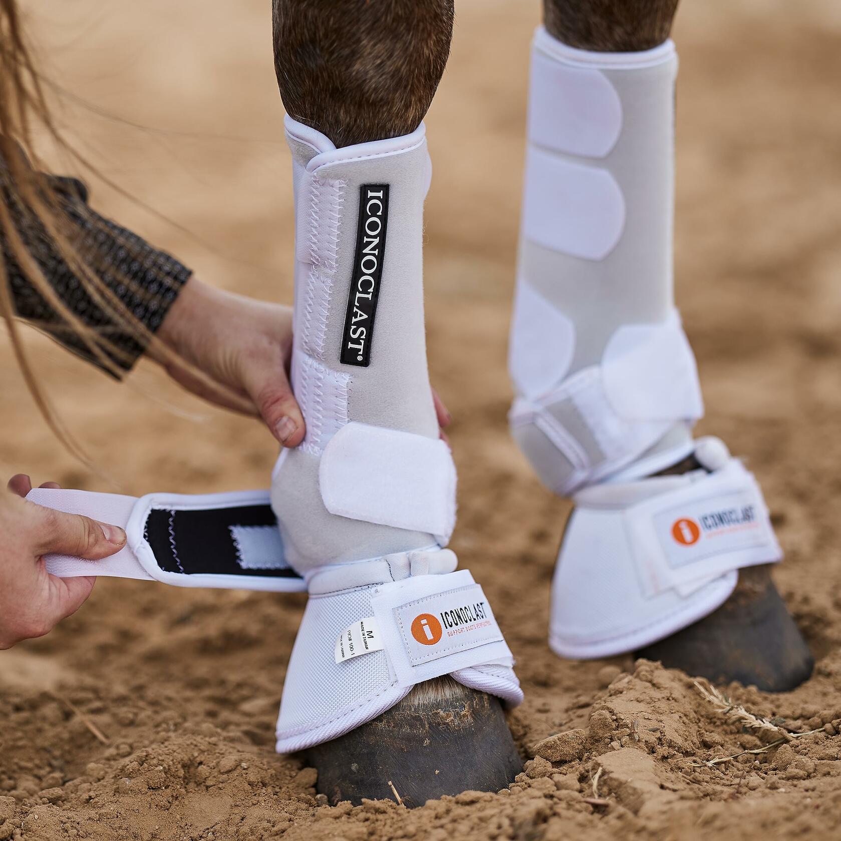 Iconoclast Orthopedic Support Boots in black with patented Double Sling Straps for equine suspensory support