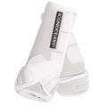 White equestrian leg wraps with Iconoclast branding on a white background