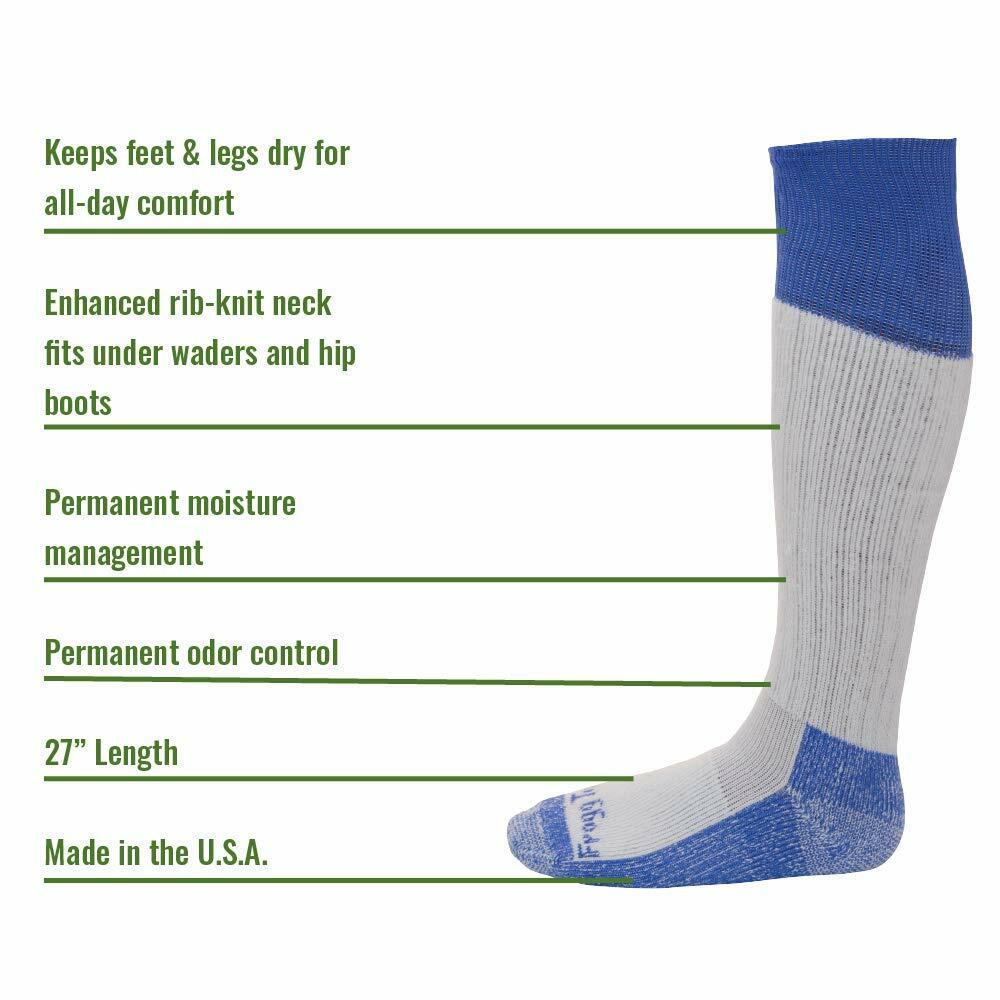Moisture-wicking CoolMax wader socks XL 12–15 permanent management USA made