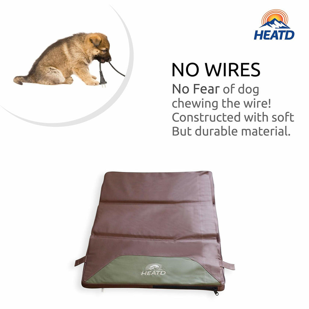 Dog chew toy with HEATD branding and text about durability.
