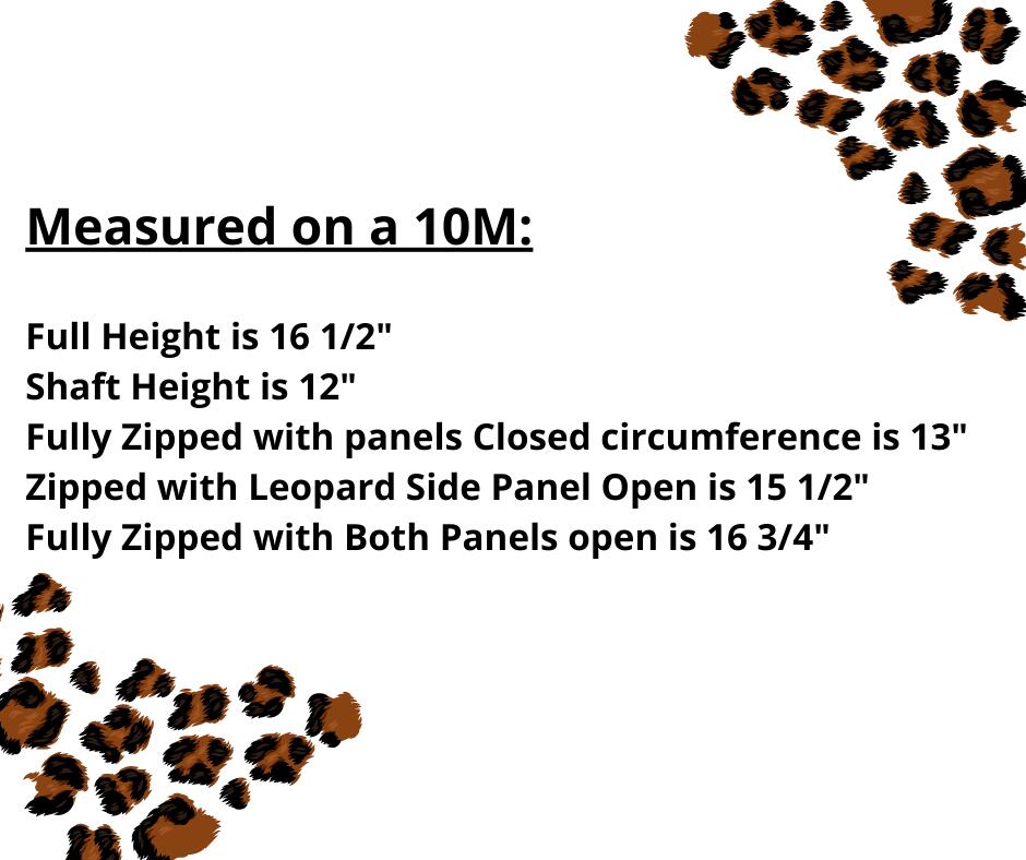 Measurement chart with leopard print pattern on a white background