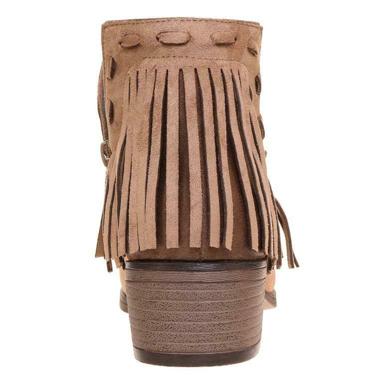 Brown fringe boot on a white background