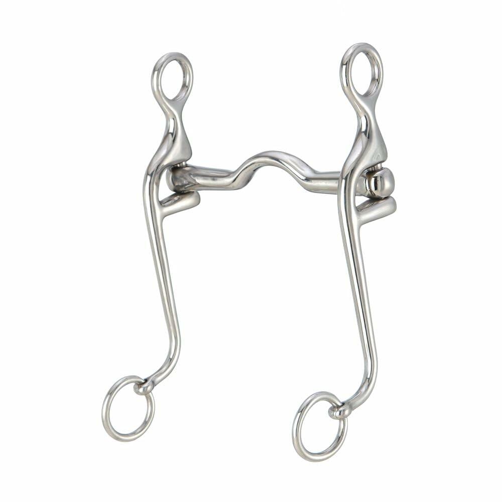 Metal horse bridle bit on a white background