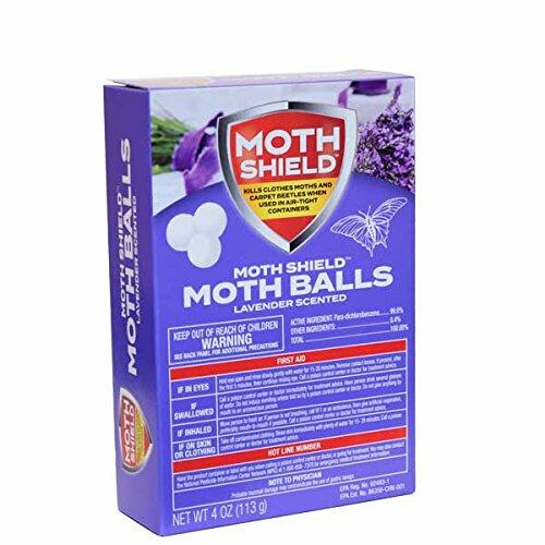 Box of Moth Shield Moth Balls with lavender scent on a white background