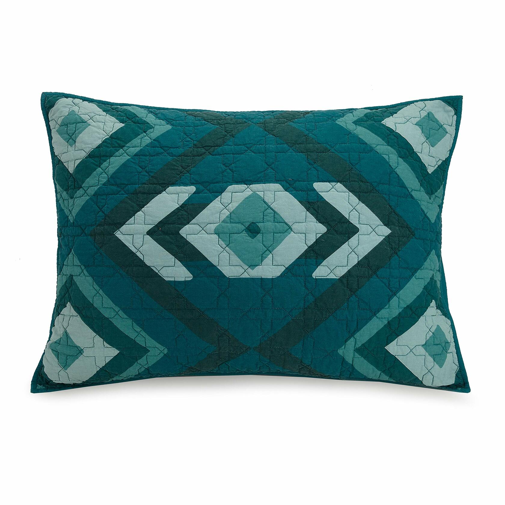 Decorative pillow with geometric pattern on a white background