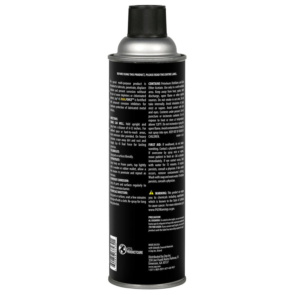 Black spray can with text on a white background