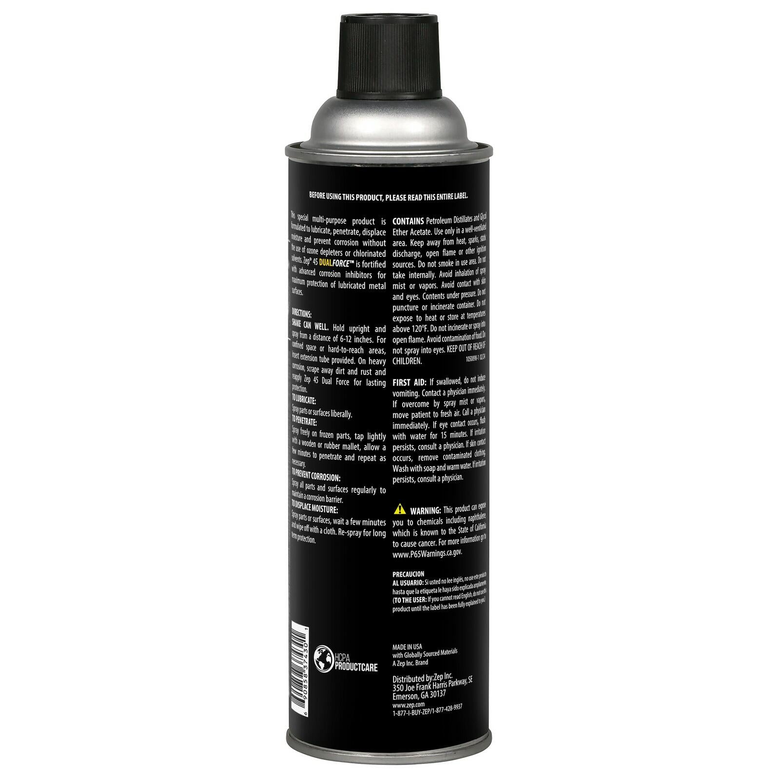 Black spray can with text on a white background