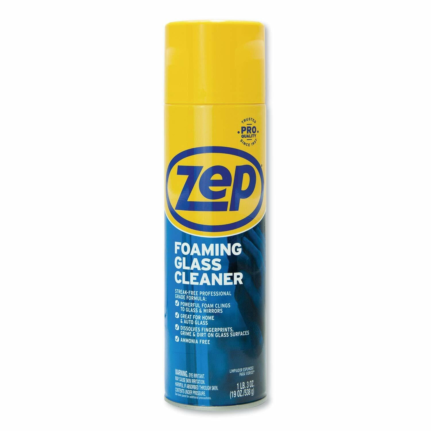 Zep foaming glass cleaner can on a white background