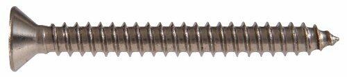 Metal screw with a threaded shaft and slotted head on a white background