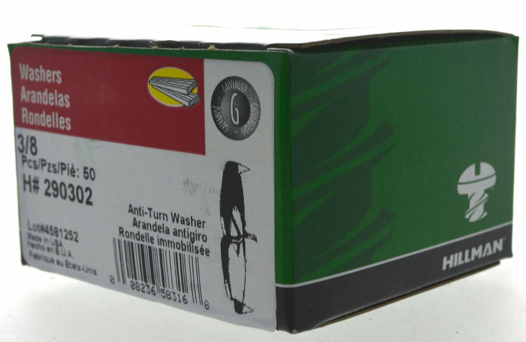 Hillman 3/8" Anti-Turn Washer – Galvanized Steel, 50 Pack