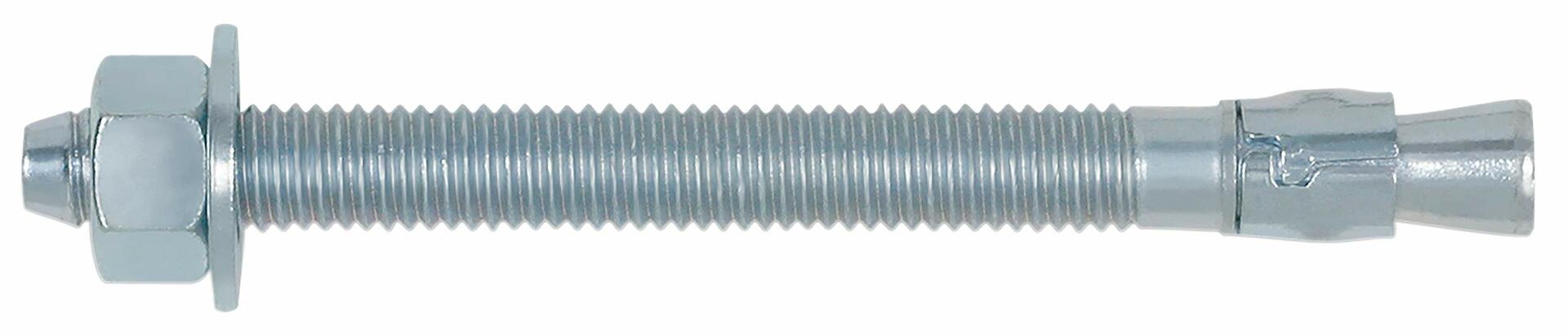 Metal screw with hex head and washer on a white background